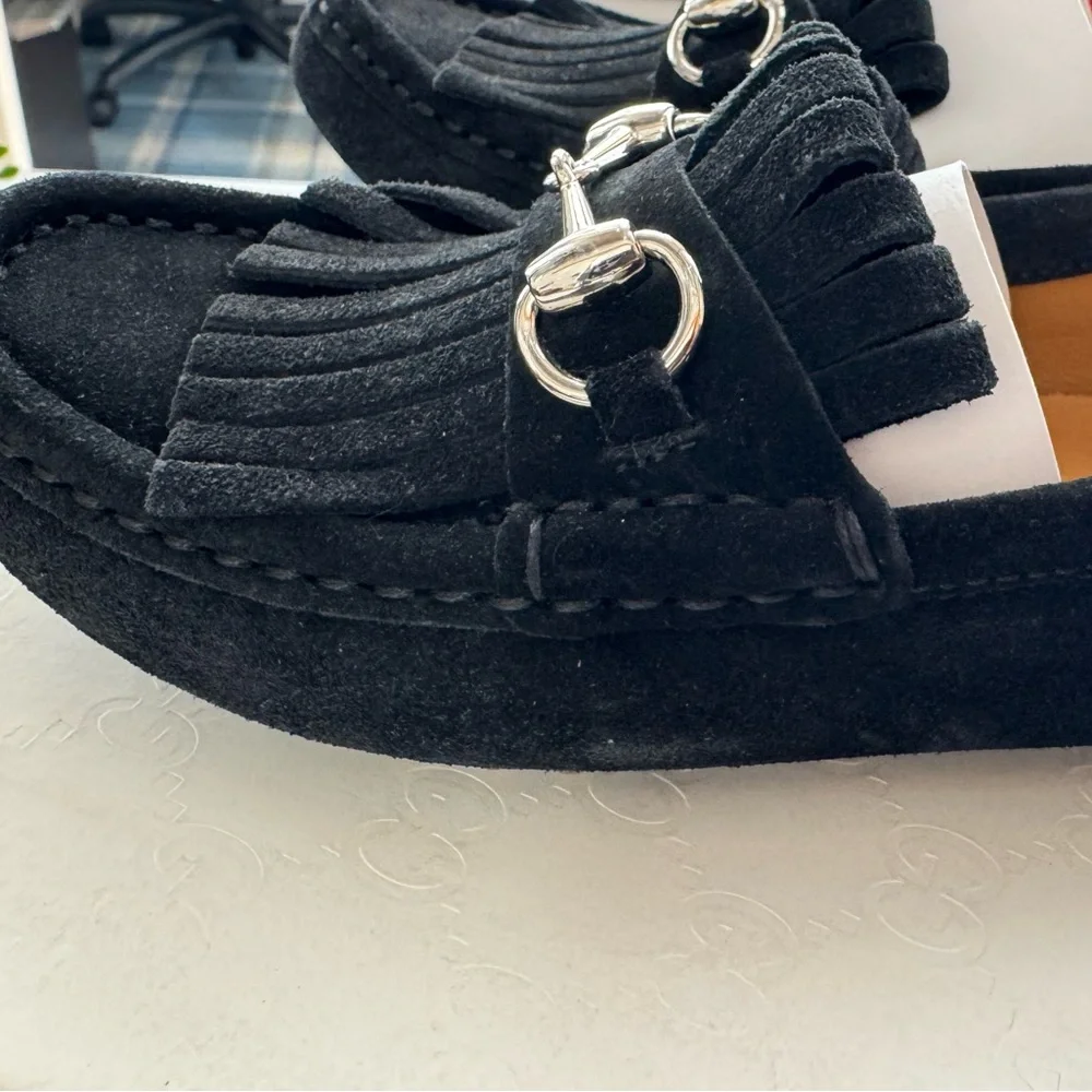 Gucci Black Kids Moccasins with Silver Detail